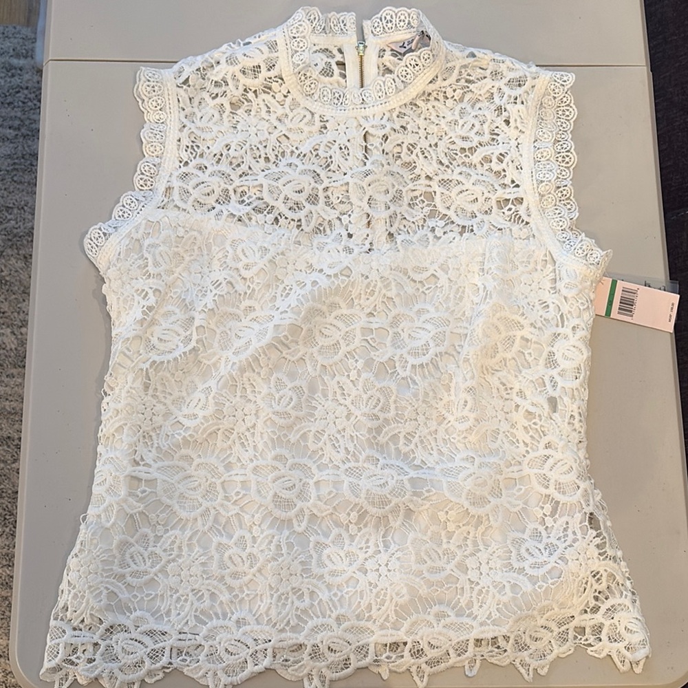 Nanette Lepore White Lace Mandarin Collar Blouse